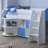 Eli White and Blue Wooden Mid Sleeper with Desk and Shelving Unit