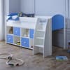 Eli White and Blue Wooden Mid Sleeper with Two Shelving Units - EU Single