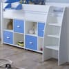 Eli White and Blue Wooden Mid Sleeper with Two Shelving Units - EU Single