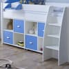 Eli White and Blue Wooden Mid Sleeper with Two Shelving Units