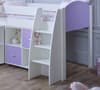 Eli White and Lilac Wooden Mid Sleeper with Desk and Shelving Unit