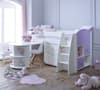 Eli White/Lilac Wooden Mid Sleeper w/Desk, Chest and Shelving Unit