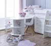 Eli White/Lilac Wooden Mid Sleeper w/Desk, Chest and Shelving Unit