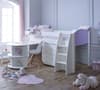 Eli White and Lilac Wooden Mid Sleeper with Desk and Chest