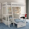 Estella White Wooden High Sleeper with Desk and Grey Futon