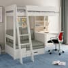 Estella White Wooden High Sleeper with Desk and Grey Futon