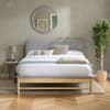 Ezra Grey Fabric and Oak Wooden Bed