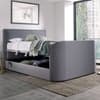 Griffin Light Grey Fabric Ottoman Media Electric TV Bed with Speakers - 4ft6 Double