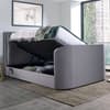 Griffin Light Grey Fabric Ottoman Media Electric TV Bed with Speakers - 4ft6 Double