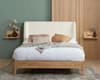 Halfden White Boucle Fabric Winged Wooden Bed