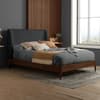Halfden Grey Boucle Fabric Winged Wooden Bed