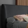 Halfden Grey Boucle Fabric Winged Wooden Bed
