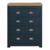 Highgate Navy Blue and Oak Wooden 4 Drawer Chest