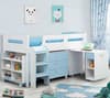 Kimbo Blue and White Wooden Kids Mid Sleeper Sleep Station Desk Cabin Storage Bed Frame - 3ft Single