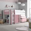 Lacy White and Pink Wooden Storage Midsleeper Bed