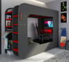 PodBed Grey and Red Gaming High Sleeper with Grey Sofa