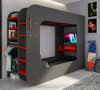 PodBed Grey and Red Gaming High Sleeper with Grey Sofa