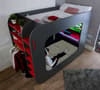 PodBed Grey and Red Gaming High Sleeper with Grey Sofa - EU Small Double