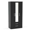 Lynx 3 Door Combination Mirrored Wardrobe Black