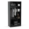 Lynx 3 Door Combination Mirrored Wardrobe Black