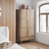 Noah Oak 2 Door 1 Drawer Rattan Wardrobe