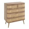 Noah Oak 5 Drawer Rattan Chest of Drawers