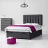 Charcoal Fabric Divan Bed & Cornell Button Headboard