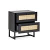 Padstow Black Rattan 2 Drawer Wooden Bedside Table