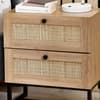 Padstow Oak Rattan 2 Drawer Wooden Bedside Table