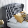 Warwick Grey Velvet Fabric Winged Ottoman Bed