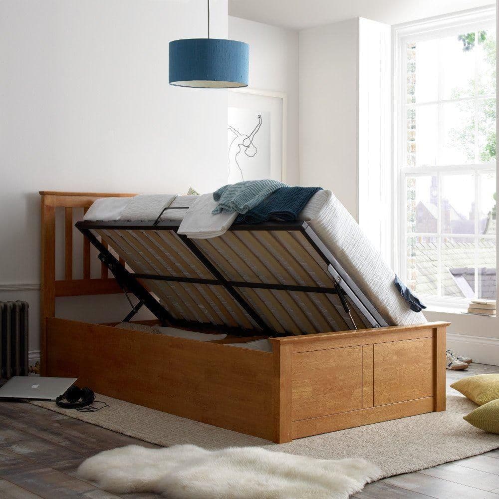 Francis Oak Wooden Ottoman Storage Bed Happy Beds
