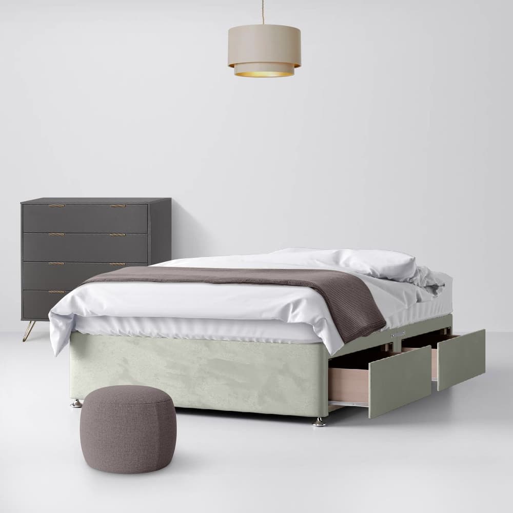 Grey velvet divan sale bed with drawers