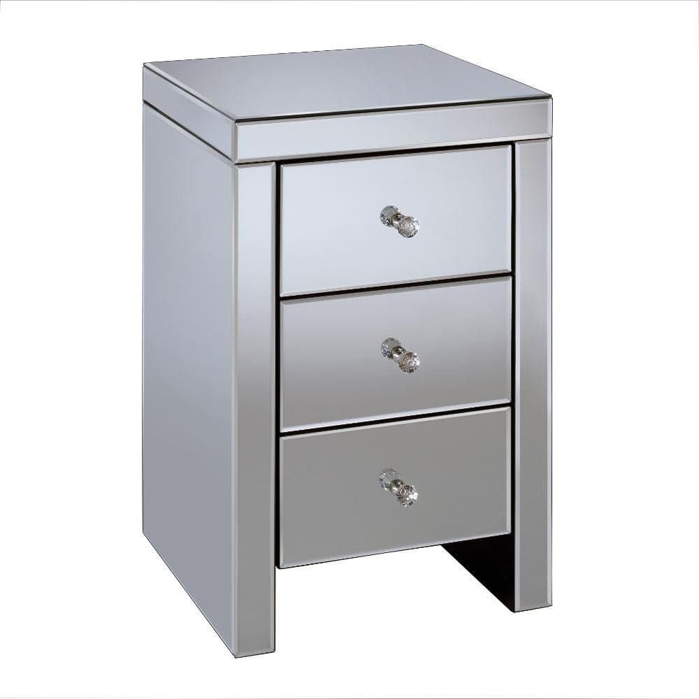Seville Mirrored 3 Drawer Bedside Table Happy Beds