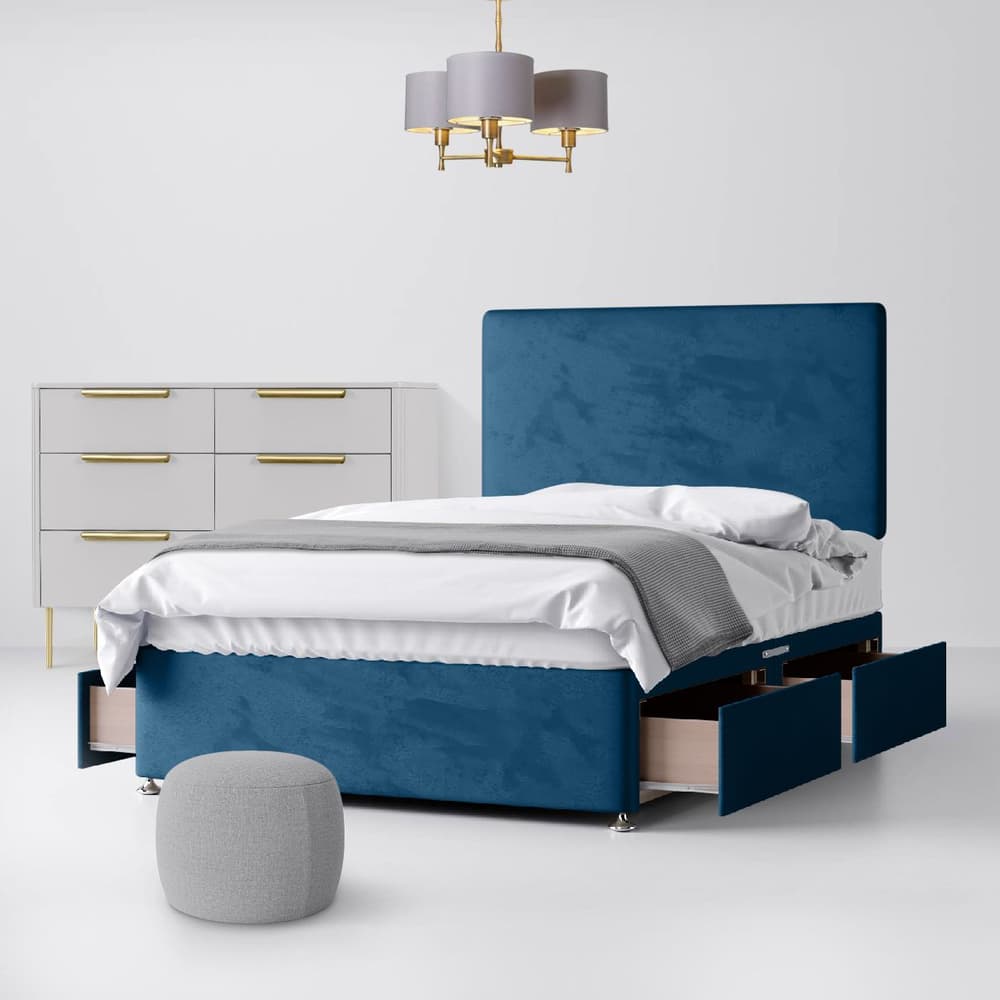 Blue Velvet Divan Bed Cornell Plain Headboard Happy Beds