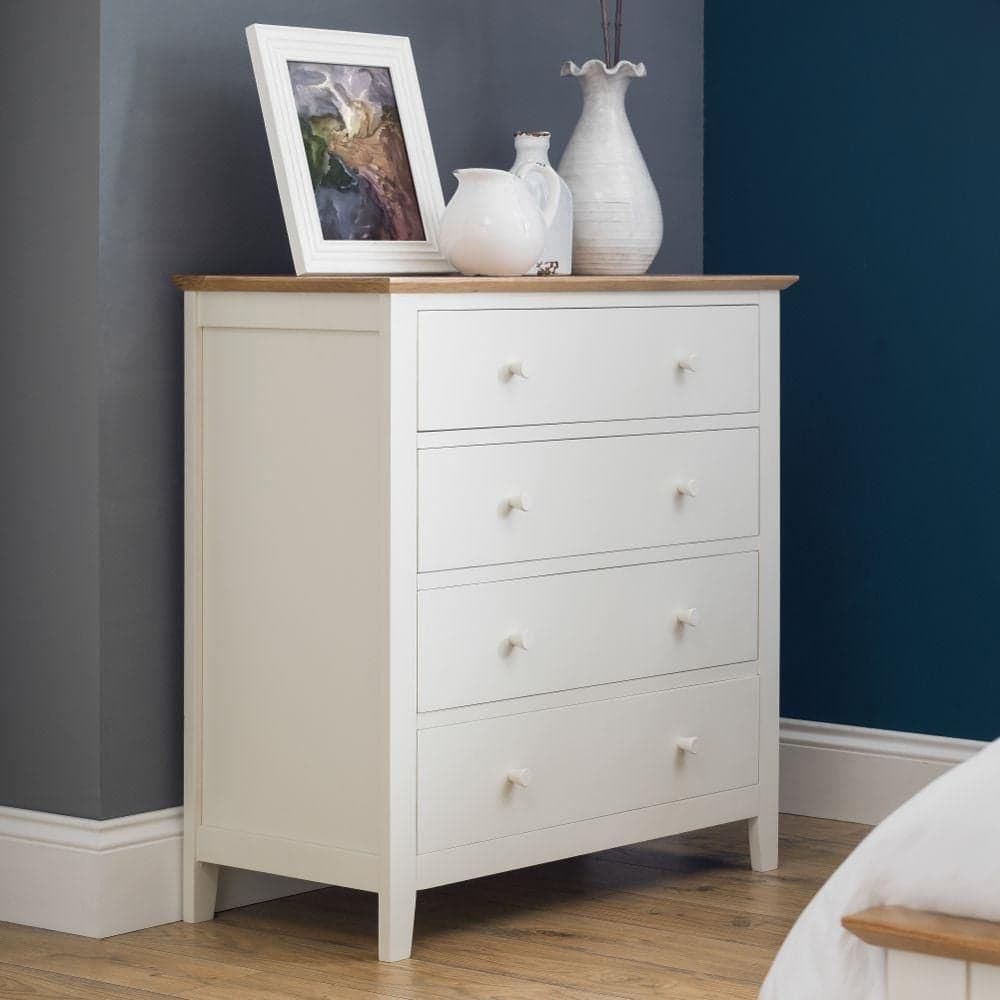 Salerno Ivory and Oak Wooden 4 Drawer Chest Happy Beds