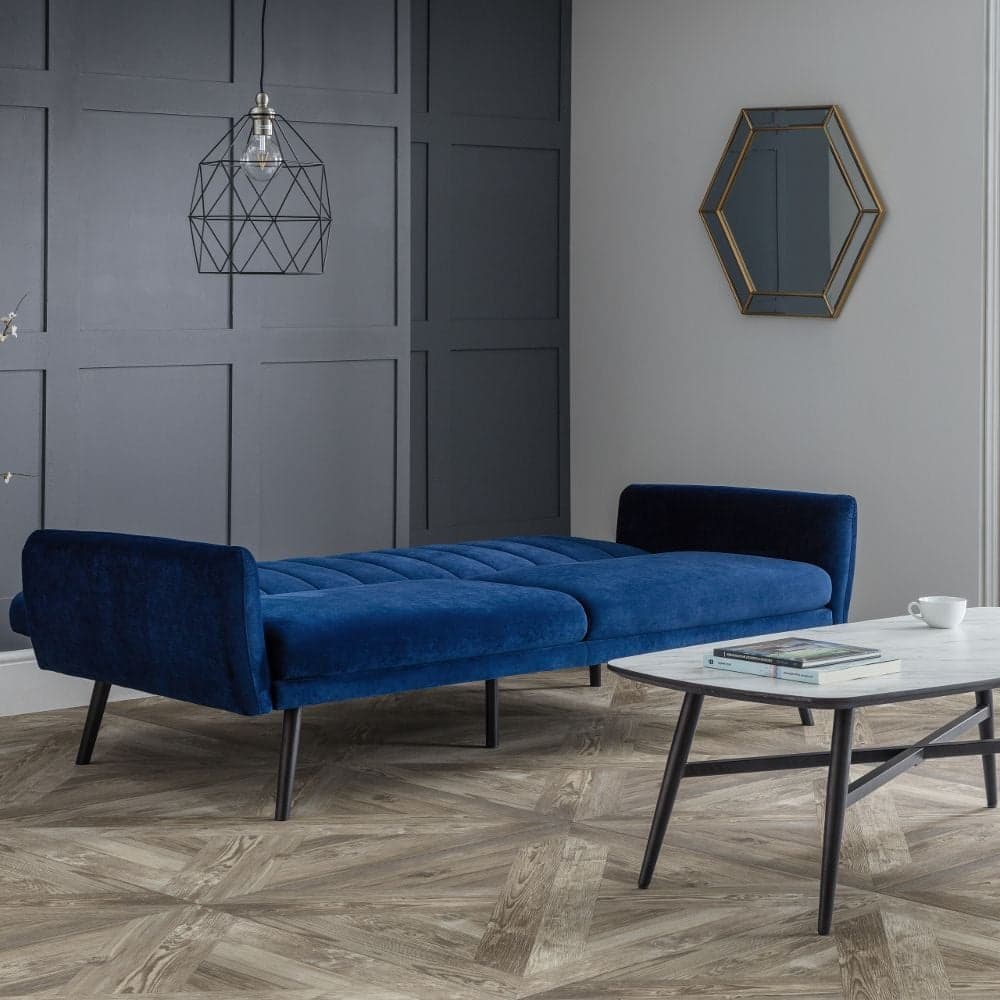 Velvet blue sofa hot sale bed