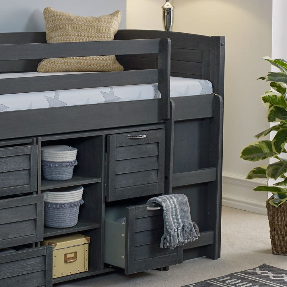 Evan twin low loft hotsell bed with storage