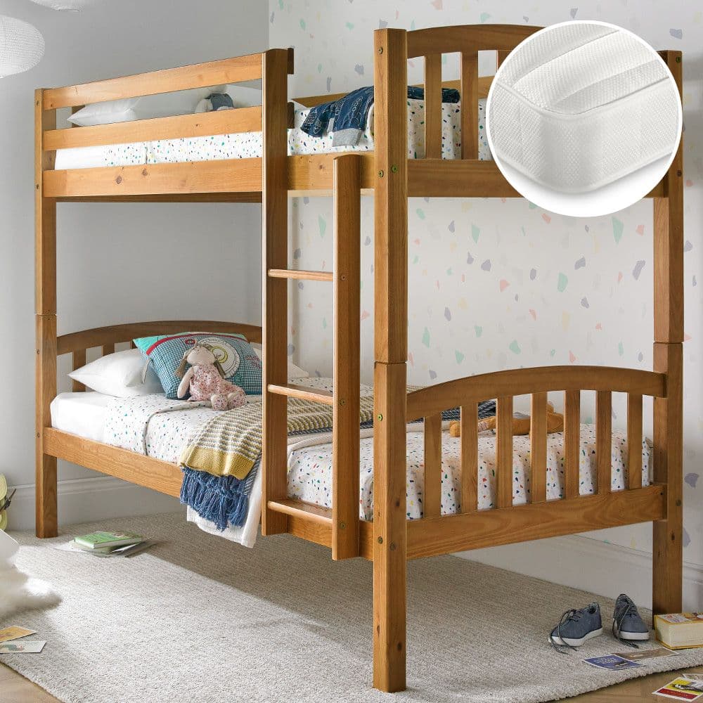 Wooden bunk beds with mattresses hotsell