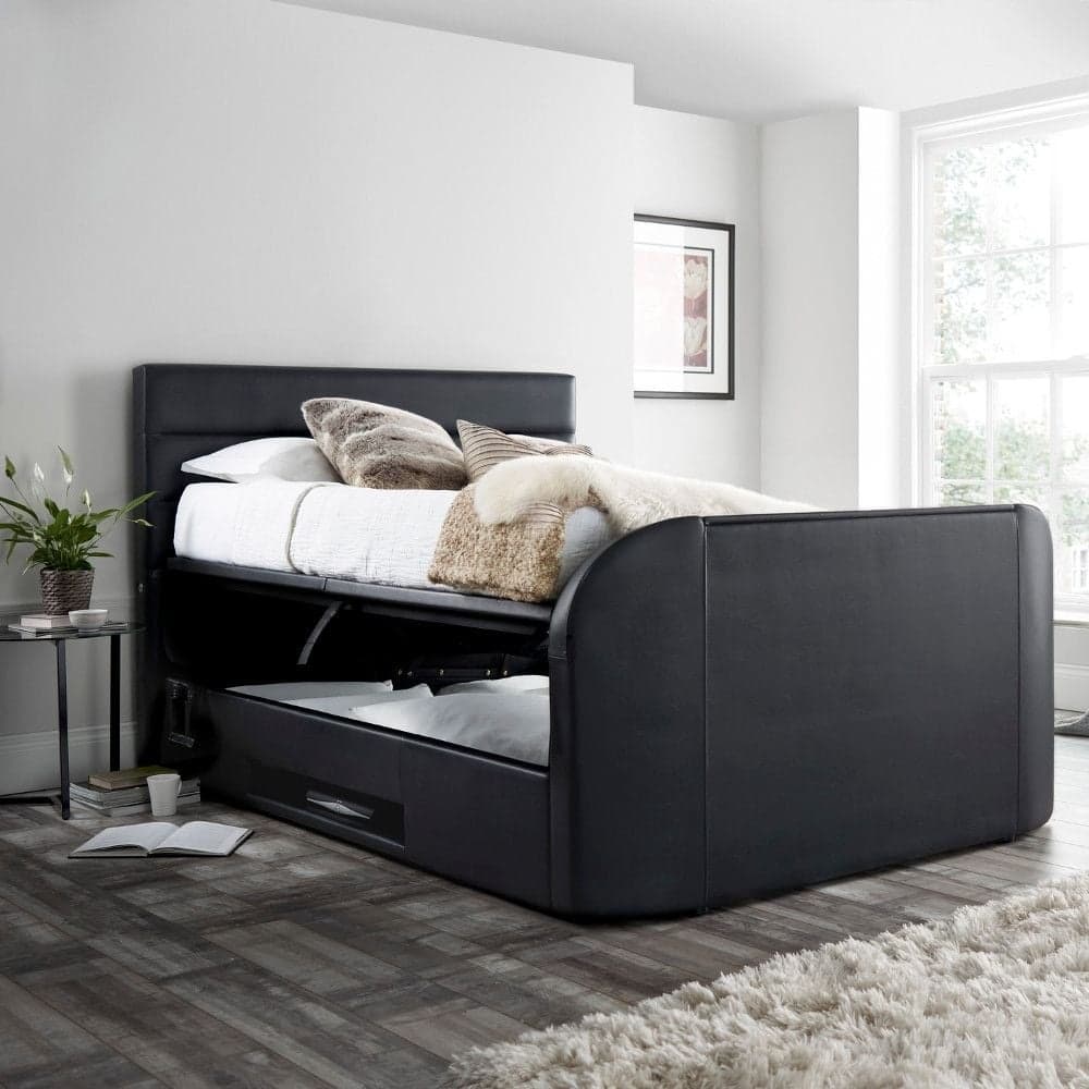 Annecy Black Leather Ottoman TV Bed Happy Beds