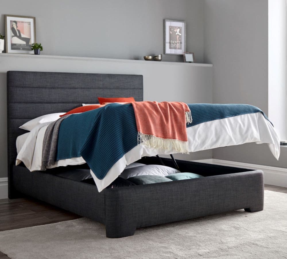 Appleby Slate Grey Fabric Ottoman Storage Bed Happy Beds