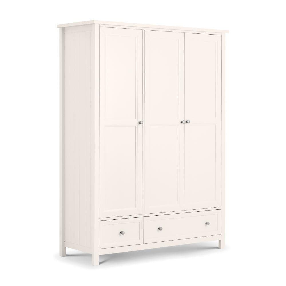 Maine White 3 Door Wooden Combination Wardrobe Happy Beds