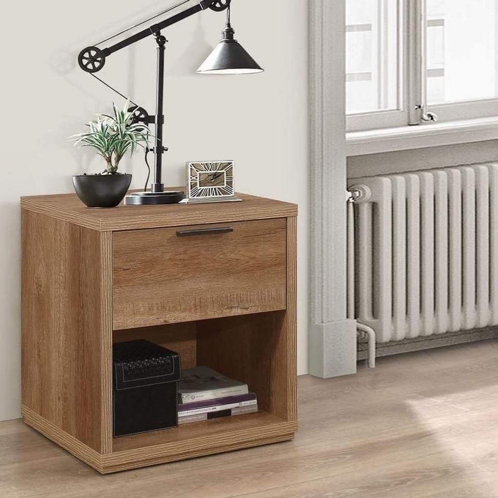 Stockwell Rustic Oak 1 Drawer Bedside Table Happy Beds