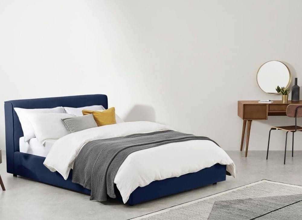 Bahra Midnight Blue Fabric Ottoman Storage Bed Happy Beds