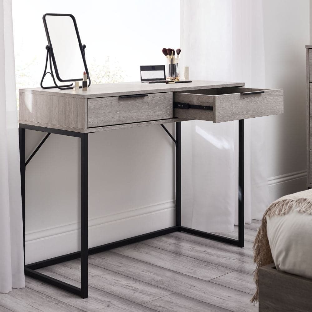 Bali Grey Oak 2 Drawer Wooden Dressing Table Desk Happy Beds