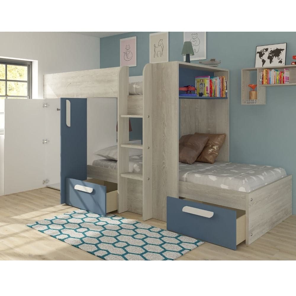 Barca Blue and Oak Wooden Bunk Bed Happy Beds