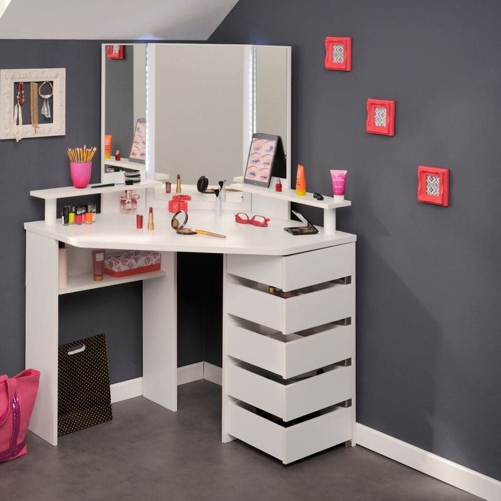 Beauty Bar Corner Dressing Table White Happy Beds