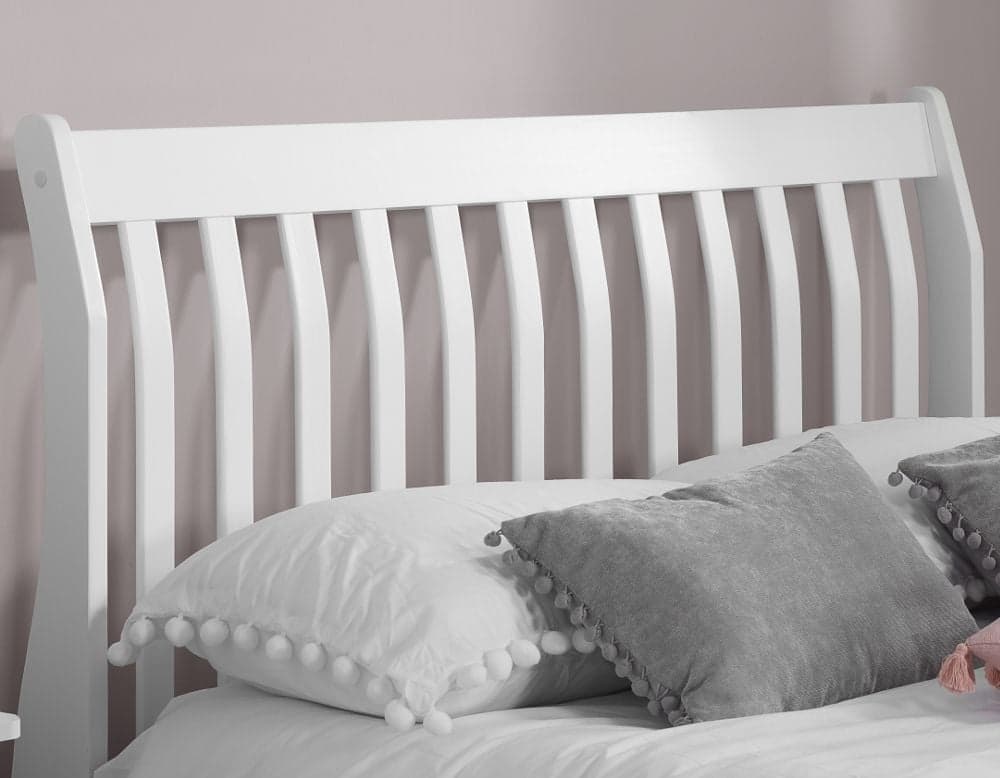 Belford White Wooden Sleigh Bed Happy Beds