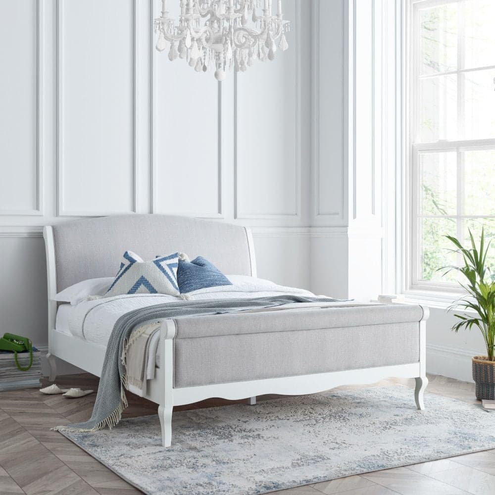White wood shop upholstered bed