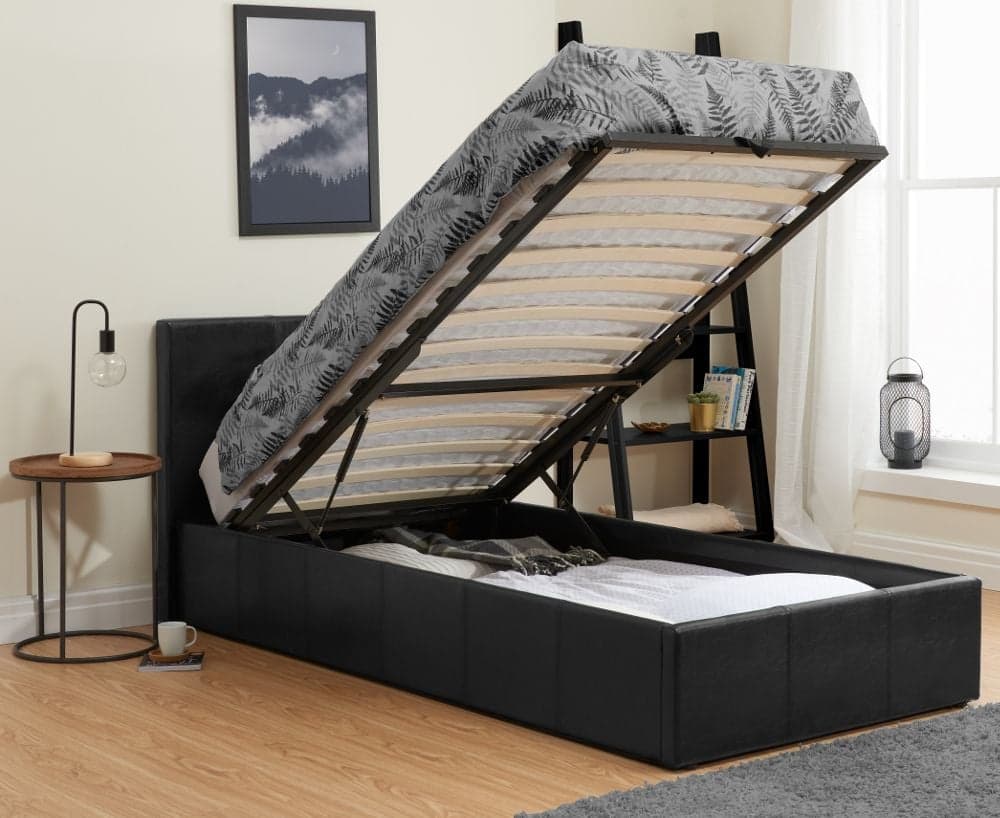 Black tufted storage shop bed