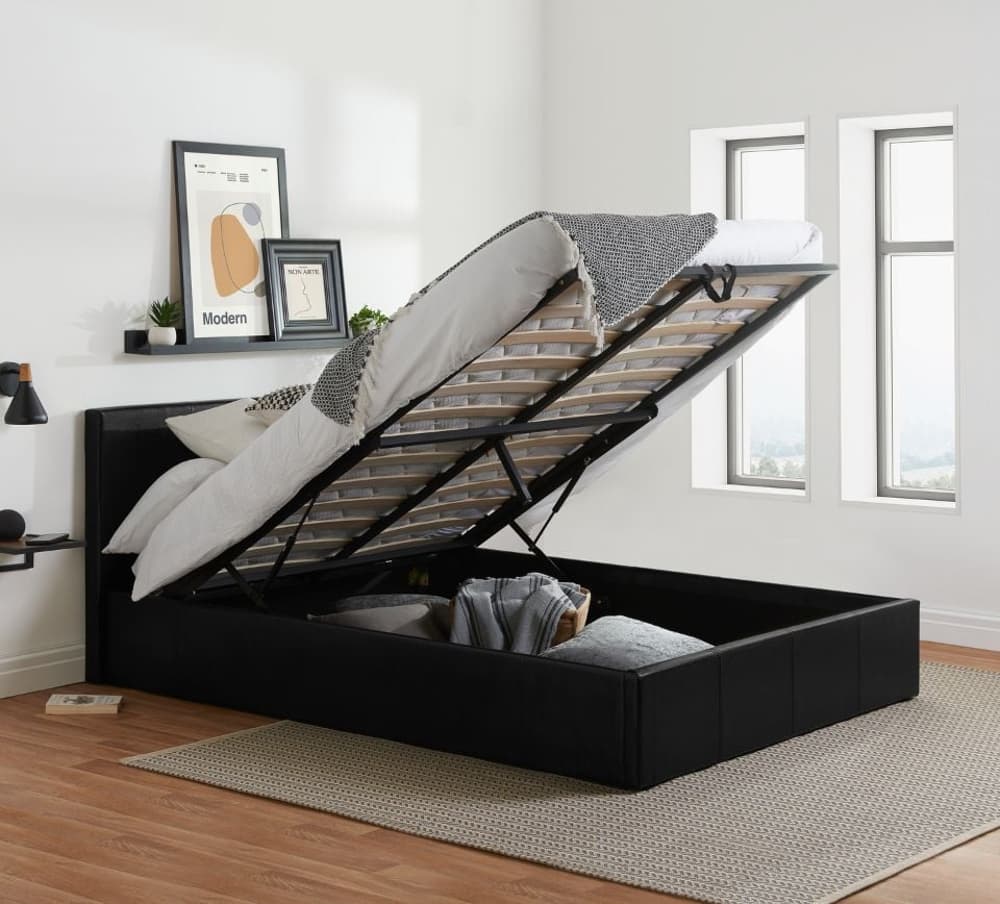 Black leather shop ottoman bed